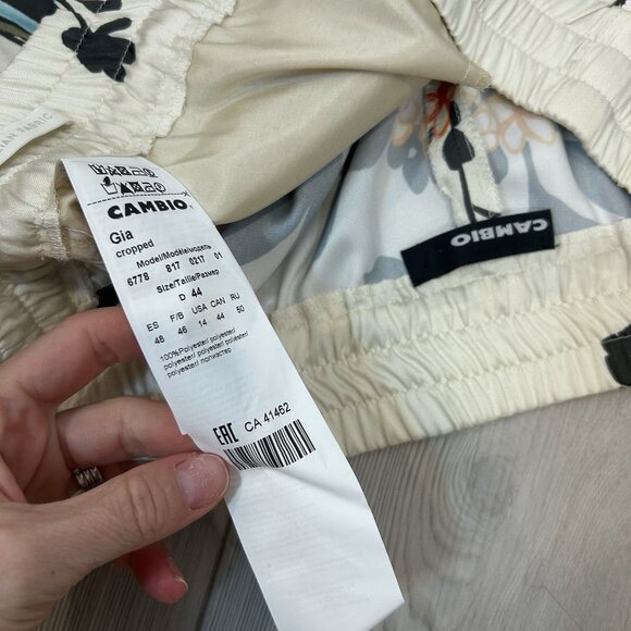 Cambio Tropical Print Satin Pull On Ankle Pants US 14 Italian Fabric Stretch - Picture 9 of 11